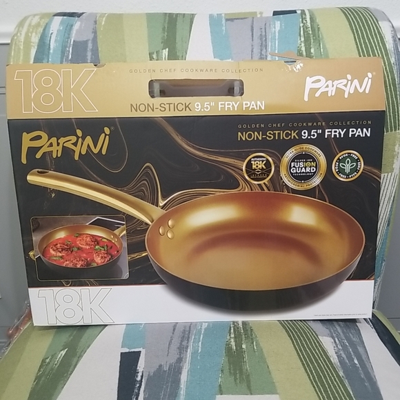 Parini Golden Chef Cookware Non-Stick 9.5" Fry Pan 18K Gold Infused Coating NIB - Picture 3 of 12